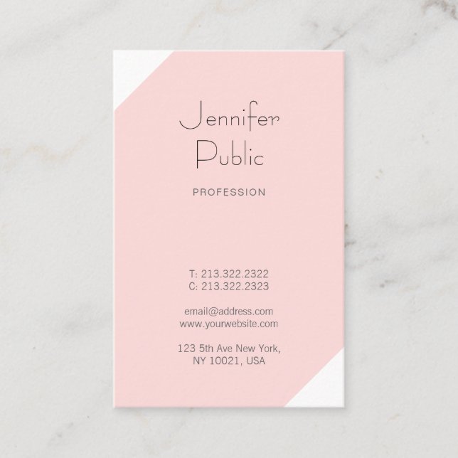 Blush Pink Elegant Clean Plain Luxury Professional Business Card (Front)
