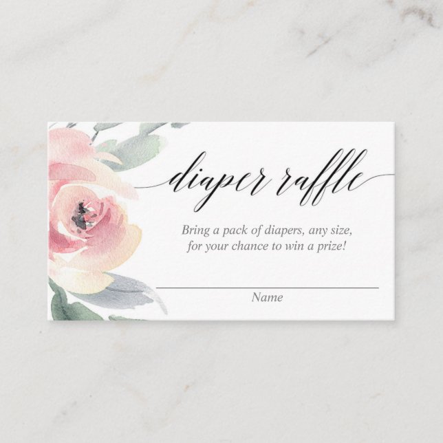 Blush pink elegant floral diaper raffle cards (Front)