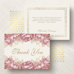 Blush Pink Elegant Floral Quinceanera Thank You Card