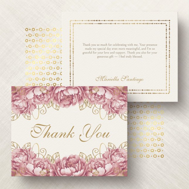 Blush Pink Elegant Floral Quinceanera Thank You Card (Creator Uploaded)