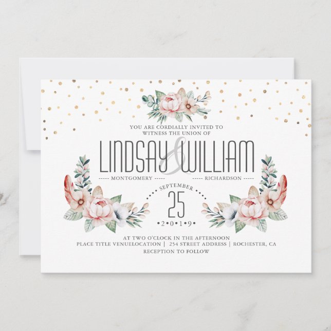 Blush Pink | Elegant Floral Summer Garden Wedding Invitation (Front)