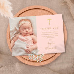 Blush Pink Elegant Gold Baptism Christening Photo Thank You Card<br><div class="desc">An elegant gold signature script Baptism or Christening thank you card. Personalise with your special photo and thank you message set in chic gold lettering on a blush pink background. Designed by Thisisnotme©</div>