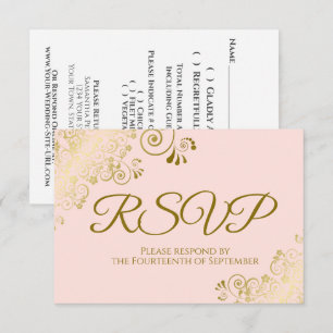 Blush Pink & Elegant Gold Curls Wedding RSVP Card