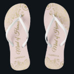 Blush Pink Elegant Gold Lace Maid of Honour Weddin Flip Flops<br><div class="desc">These beautiful wedding flip flops are a great way to thank and recognise your Maid of Honour while saving her feet at the same time. Features an elegant design with golden lace frills on a pale blush pink background and fancy gold coloured script lettering. The test reads Maid of Honour...</div>