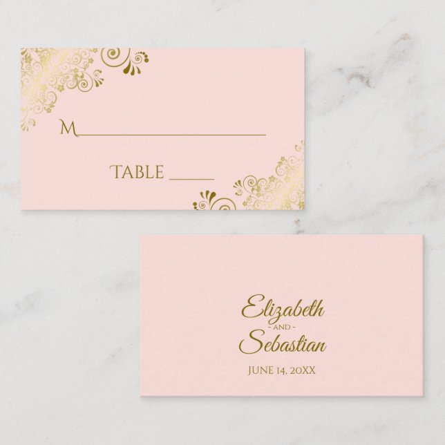 Blush Pink Elegant Gold Lace Wedding Escort Card (Front/Back)