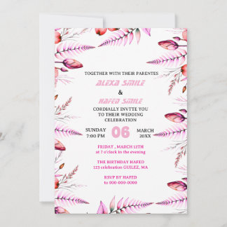 Blush Pink  Elegant Gold Wedding Invitation , Whit