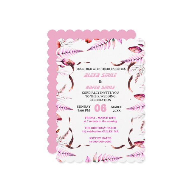 Blush Pink  Elegant Gold Wedding Invitation , Whit (Front/Back In Situ)