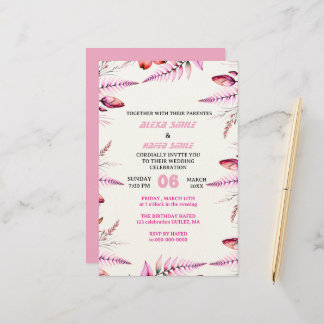 Blush Pink  Elegant Gold Wedding Invitation , Whit Stationery