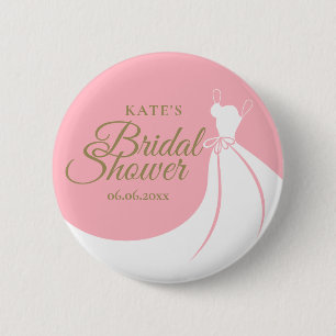Blush Pink Elegant Gown Bridal Shower 6 Cm Round Badge