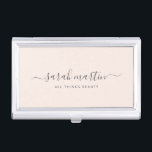 Blush Pink Elegant Handwritten Script Calligraphy Business Card Holder<br><div class="desc">Elegant business card case featuring your signature with swashes in a grey handwritten script calligraphy along with your title over a blush pink background.  This simple and feminine design is great for a makeup artist,  hair stylist,  lashes technician,  beauty / nail salon or any woman owned business.</div>