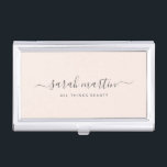 Blush Pink Elegant Handwritten Script Calligraphy Business Card Holder<br><div class="desc">Elegant business card case featuring your signature with swashes in a grey handwritten script calligraphy along with your title over a blush pink background.  This simple and feminine design is great for a makeup artist,  hair stylist,  lashes technician,  beauty / nail salon or any woman owned business.</div>