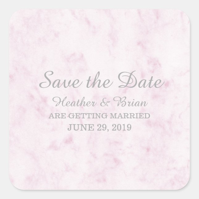 Blush Pink Elegant Marble Save the Date Square Sticker (Front)