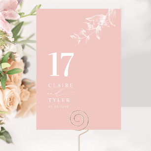 Blush Pink Elegant, Minimal Botanical Wedding  Table Number