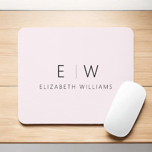 Blush Pink Elegant Minimalist Monogram Name Mouse Mat