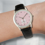 Blush Pink Elegant Minimalist Monogram Watch<br><div class="desc">Personalised Monogram Blush Pink and White Watch with Simple Black Numbers. This chic, girly watch blends classic style with a fun, personalised touch. It features a bold white initial on a soft blush pink background (note: the pink is a smooth, flat colour without shimmer), with simple black numbers for easy...</div>