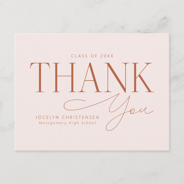 Blush Pink Elegant Modern Graduation Thank You Postcard (Front)