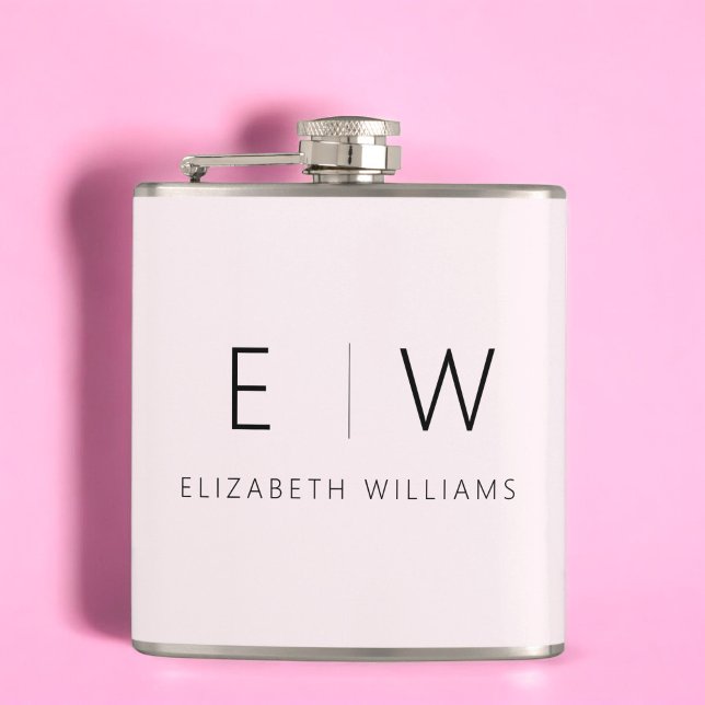 Blush Pink Elegant Modern Minimalist Monogram Name Hip Flask (Creator Uploaded)