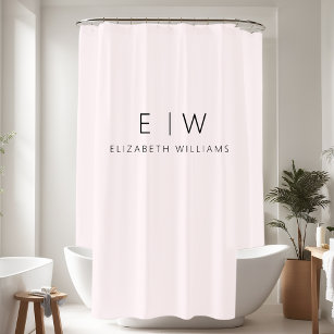 Blush Pink Elegant Modern Minimalist Monogram Shower Curtain