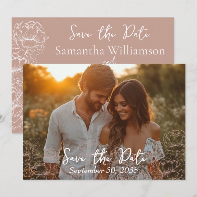 Blush Pink Elegant Modern Minimalist Wedding Save The Date (Front/Back)