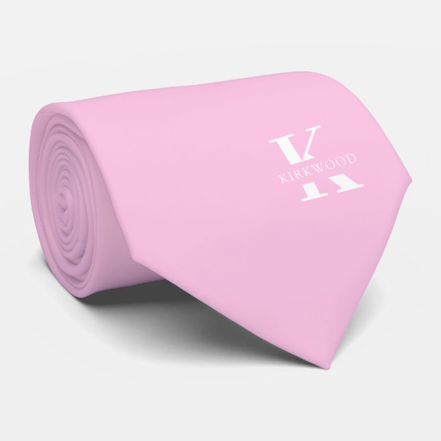 Blush Pink Elegant Monogram + Name | Two-Sided Tie (Rolled)
