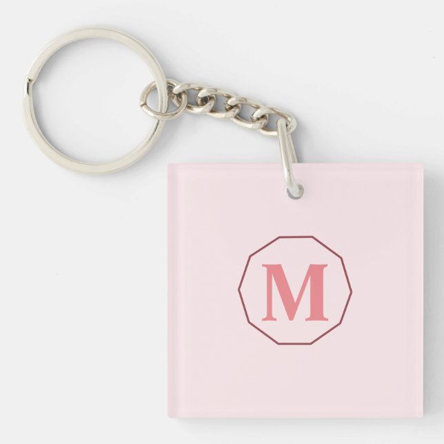 Blush Pink elegant monogram personalised Key Ring (Front)