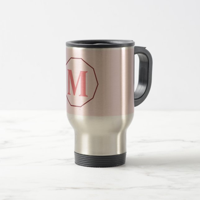 Blush pink elegant monogram personalised travel mug (Front Right)