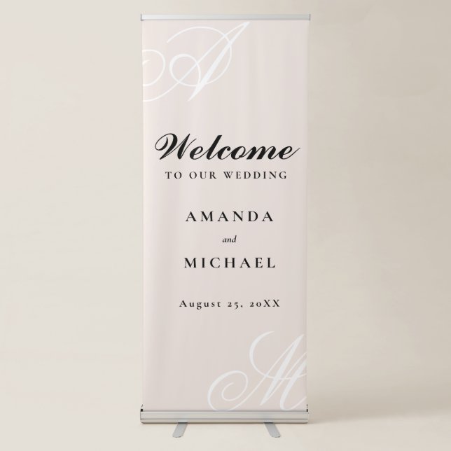 Blush Pink Elegant Monogram Wedding Retractable Banner (Front)