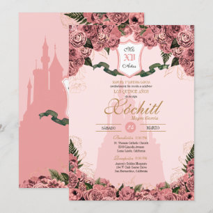 Blush Pink Elegant Princess Royalty Quinceanera Invitation