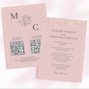 Blush Pink Elegant QR Code Wedding Invitation