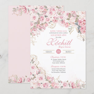 Blush Pink Elegant Rose Garden Blossom Quinceanera Invitation