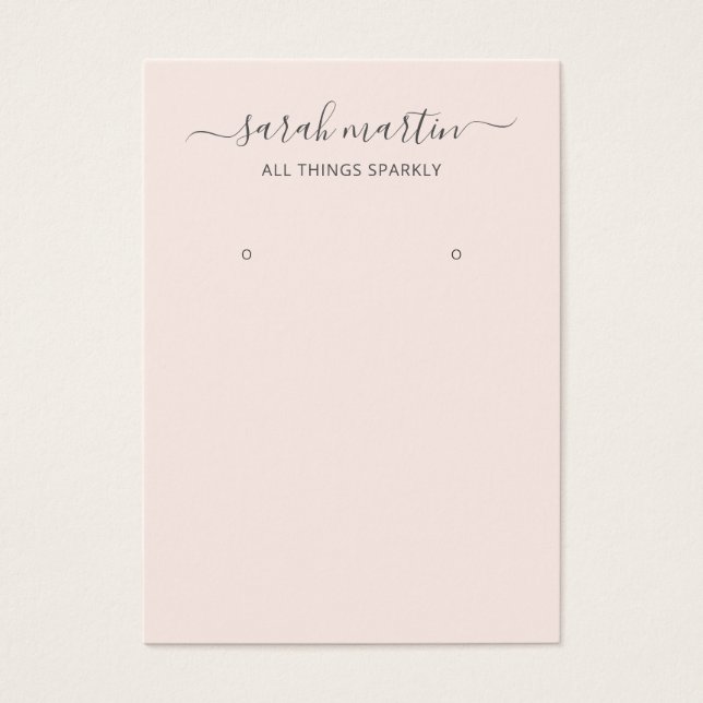 Blush Pink Elegant Script Earring Holder Card (Front)