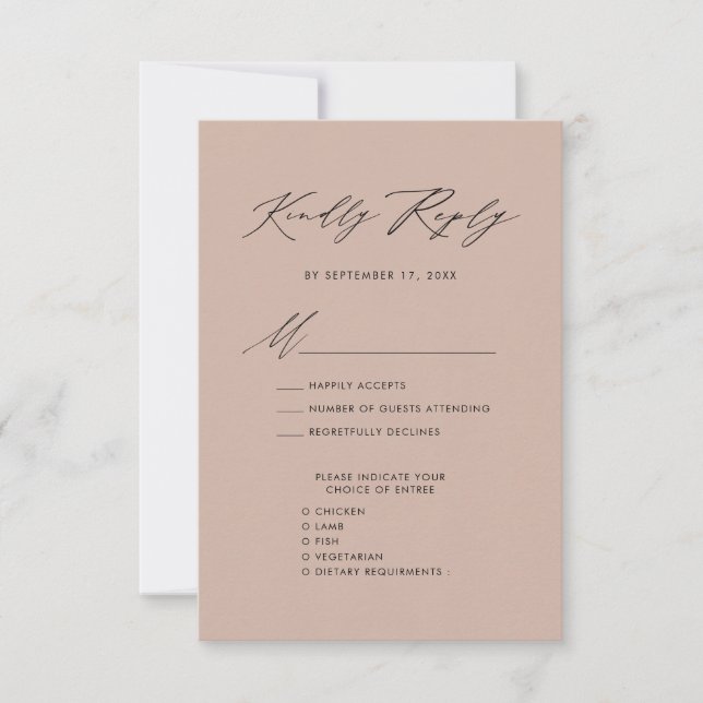 Blush Pink Elegant Script Minimalist Wedding RSVP (Front)