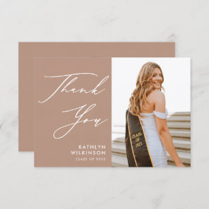 Blush Pink Elegant Script Simple Photo Graduation Thank You Card