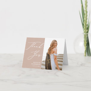 Blush Pink Elegant Script Simple Photo Graduation Thank You Card