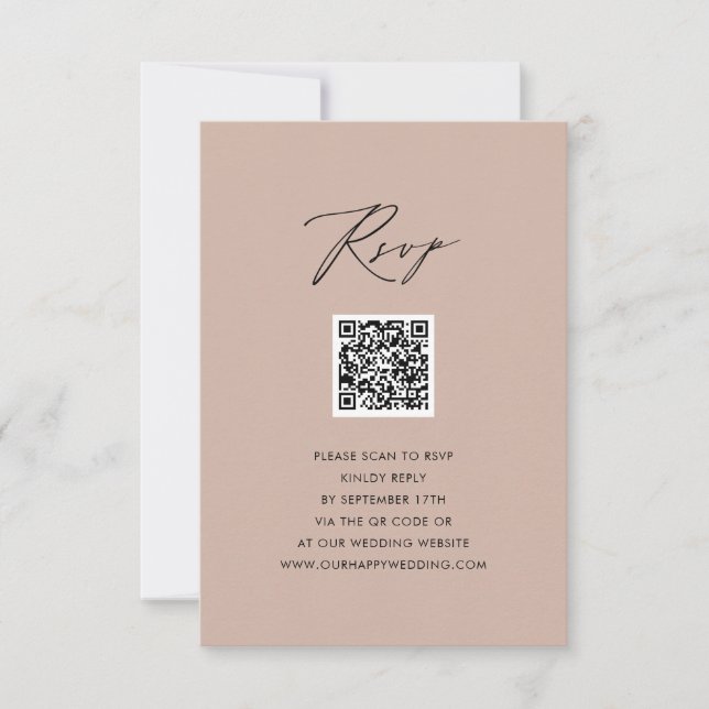 Blush Pink Elegant Script Simple QR Wedding RSVP (Front)