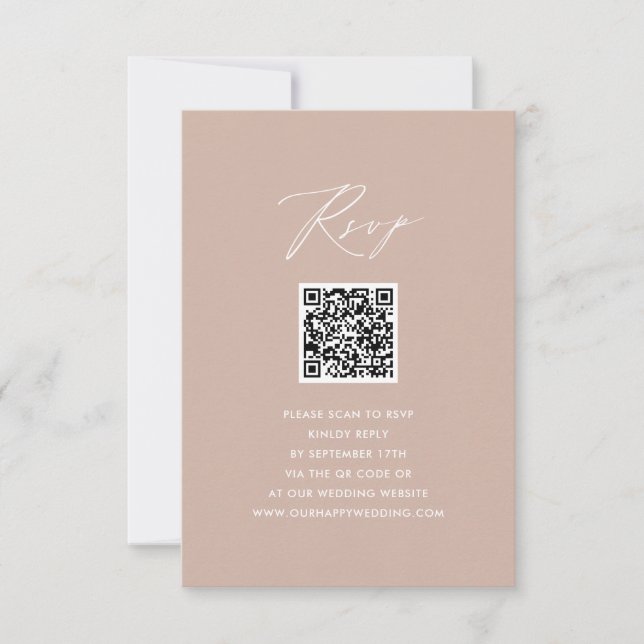 Blush Pink Elegant Script Simple QR Wedding RSVP Card (Front)