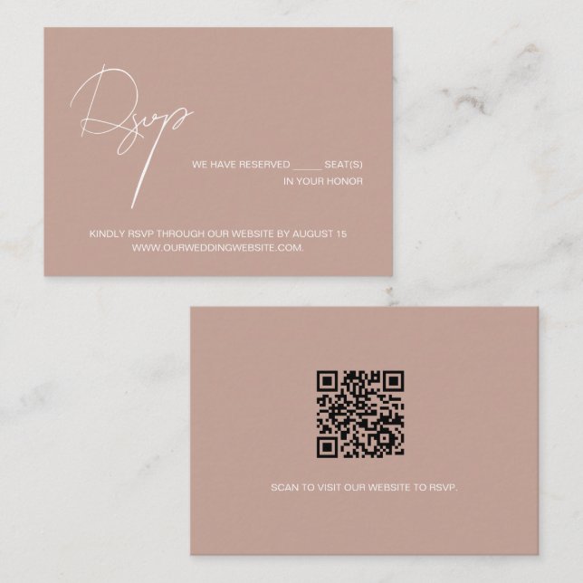 Blush pink elegant script wedding website RSVP Enclosure Card (Front/Back)