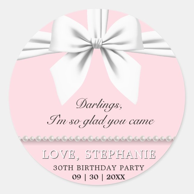 Blush Pink Elegant Tiffany Birthday Thank You Classic Round Sticker (Front)