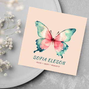 Blush Pink Elegant Watercolor Butterfly Beauty  Square Business Card