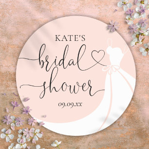 Blush Pink Elegant Wedding Dress Bridal Shower Classic Round Sticker
