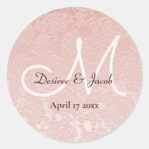 Blush Pink Elegant Wedding Monogram Classic Round Sticker
