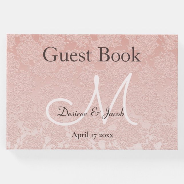 Blush Pink Elegant Wedding Reception Monogram Guest Book (Front)