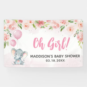 Blush Pink Elephant Baby Shower Banner