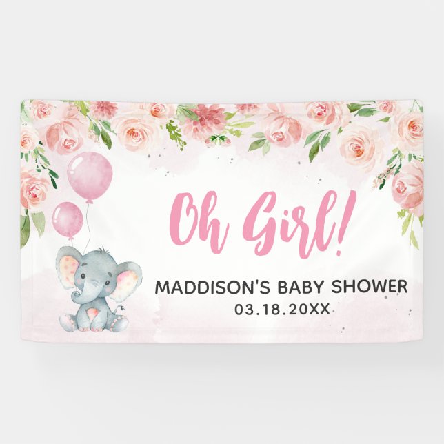 Blush Pink Elephant Baby Shower Banner (Horizontal)