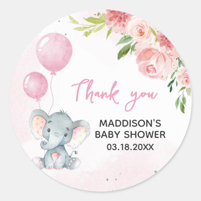 Blush Pink Elephant Baby Shower Classic Round Sticker (Front)