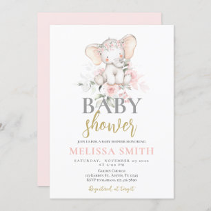Blush Pink Elephant Baby Shower girl Invitation