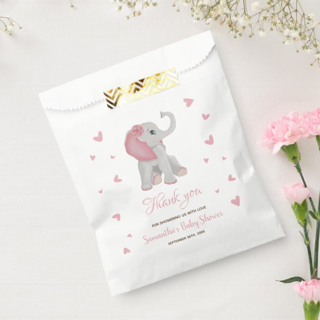 Blush Pink Elephant Watercolor Baby Shower Favour Bags (Sealed)