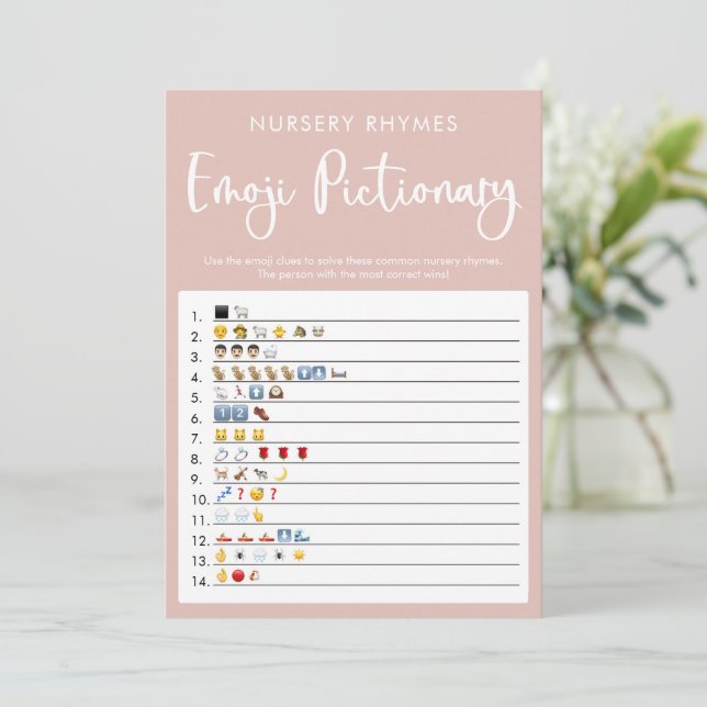 Blush pink Emoji pictionary baby shower game Invitation (Standing Front)