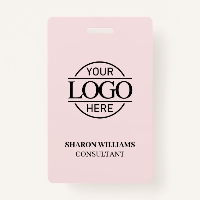 Blush Pink Employee ID with Custom Business Logo ID Badge (Front)