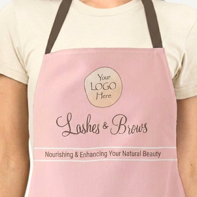 Blush Pink Employee Name Business Logo Lashes Apron (Creator Uploaded)